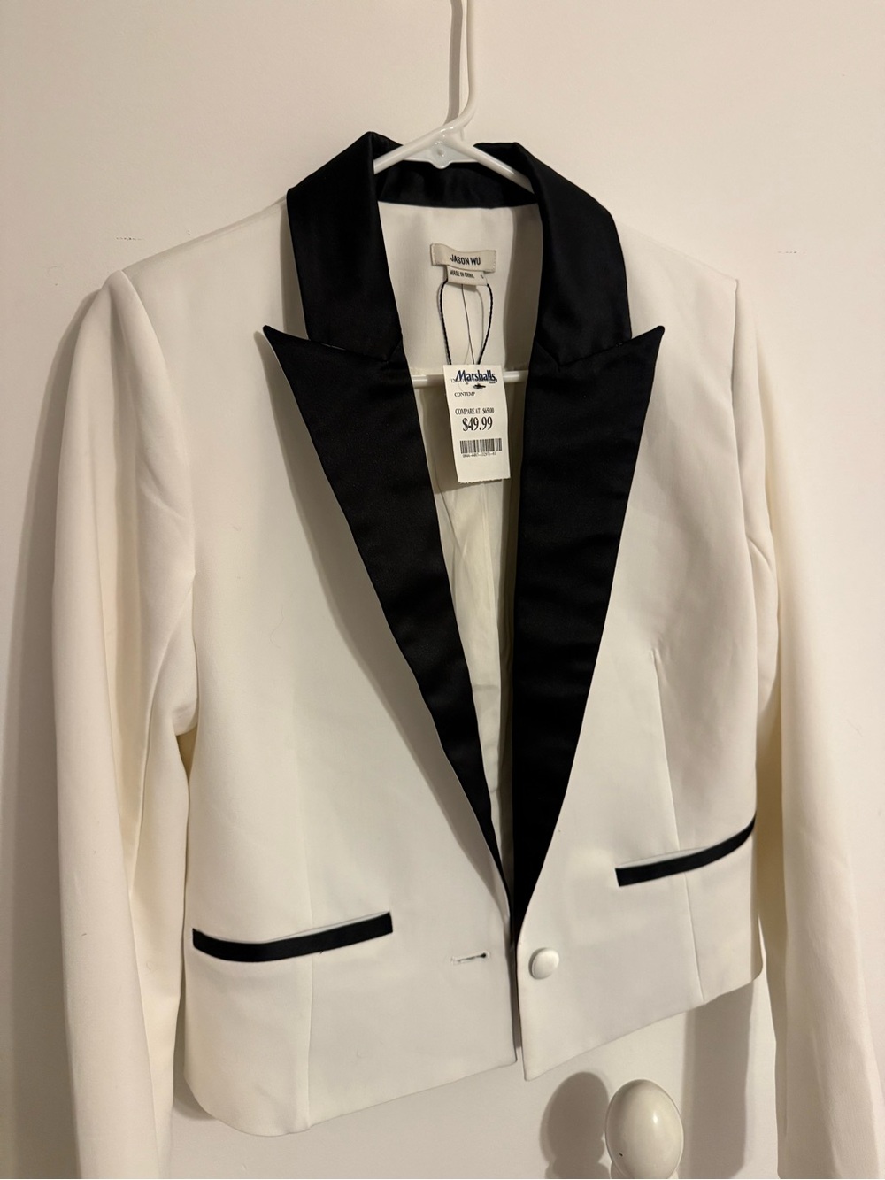 Jason Wu White Cropped Blazer with Black Satin Lapel